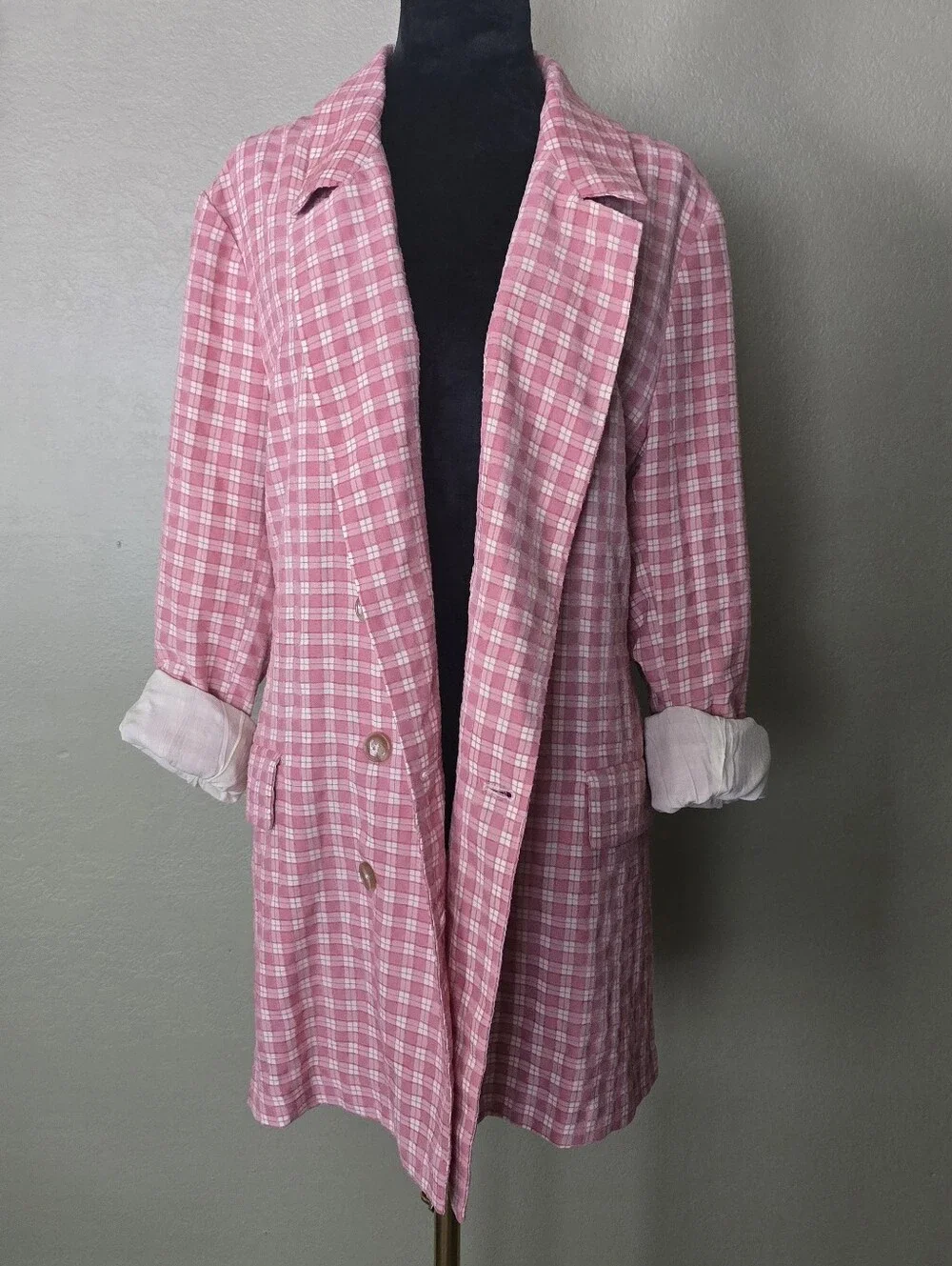 FREE PEOPLE Olivia Gingham Double Breasted Blazer XL